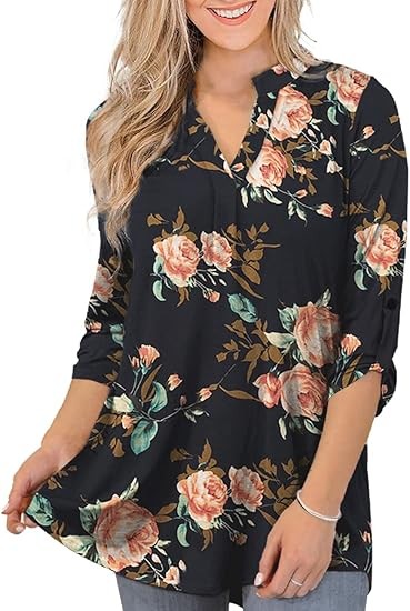 Womens Tops Dressy Casual 3/4 Sleeve Shirts Tunic Blouses Plus Size Tops for Women