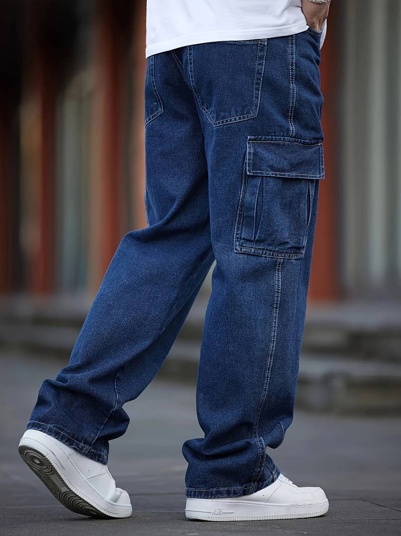 Men's Skinny Fit Jeans - Denim Cotton Blend Stretch Fabric, Basic Solid Color, Raw Wash Detail, Regular Length, All-Season Woven Pants